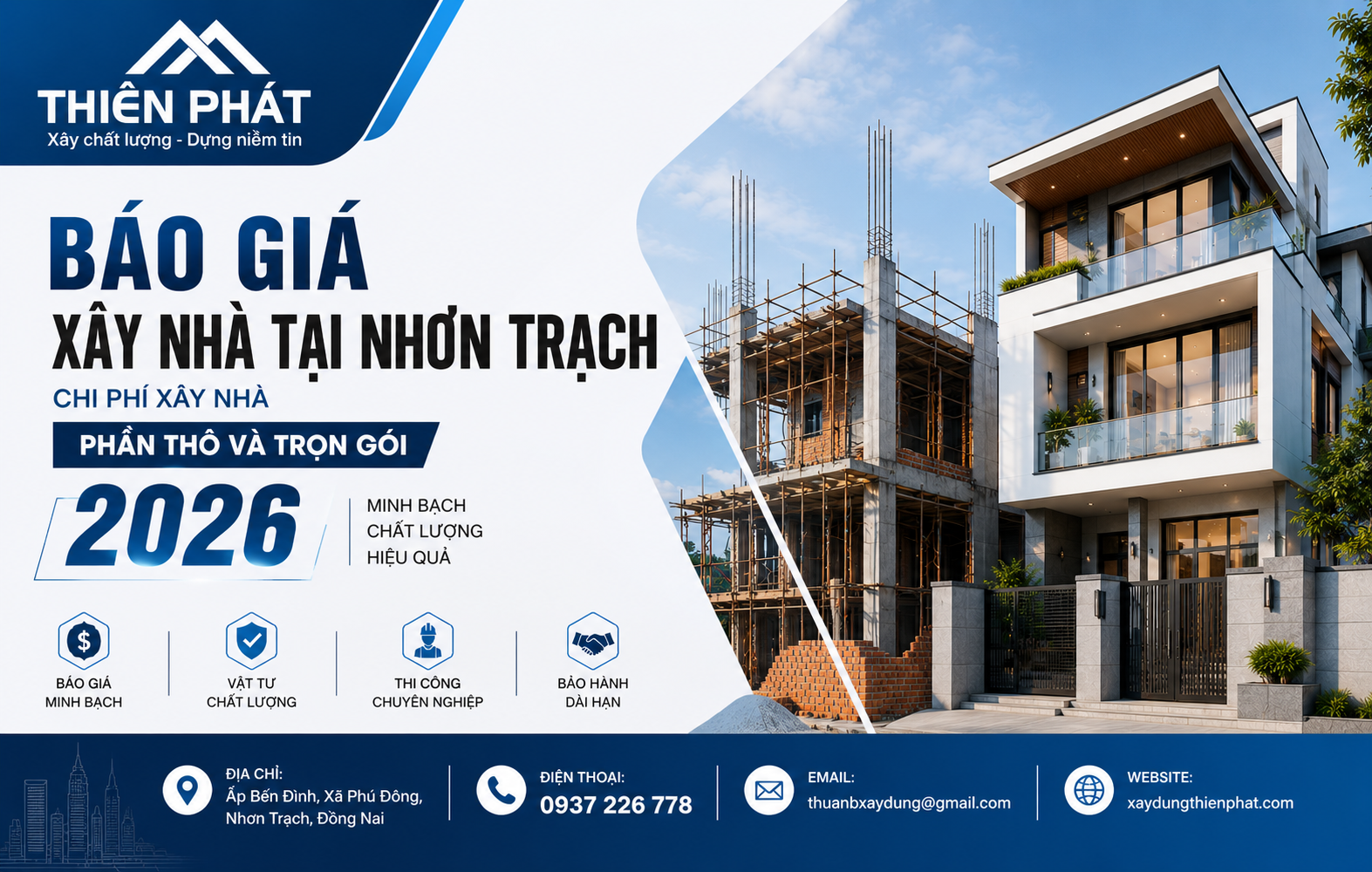 báo giá xây nhà tại Nhơn Trạch 2026